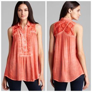 Free People coral sleeveless chiffon tunic top
